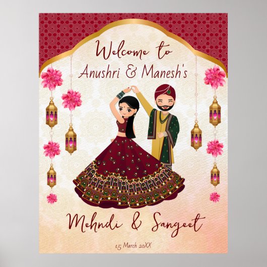 Mehndi sangeet danst Indiaas koppel lotus Arabian Poster (Voorkant)