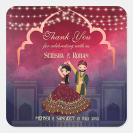 Mehndi Sangeet danst koppel donkerblauw gebruik Vierkante Sticker