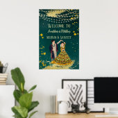 Mehndi sangeet green met dansende paren welkom poster (Thuiskantoor)