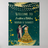 Mehndi sangeet green with dancing couple welcome poster (Voorkant)