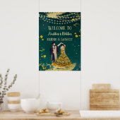Mehndi sangeet green with dancing couple welcome poster (Keuken)