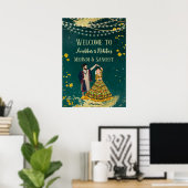 Mehndi sangeet green with dancing couple welcome poster (Thuiskantoor)