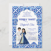 Mehndi Sangeet Indiase bruiloft blauw wit schattig Kaart (Voorkant)