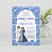Mehndi Sangeet Indiase bruiloft blauw wit schattig Kaart (Staand voorkant)
