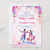 Mehndi Sangeet Indiase bruiloft bruidspaar roze Kaart (Voorkant)