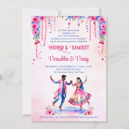 Mehndi Sangeet Indiase bruiloft bruidspaar roze Kaart (Voorkant)