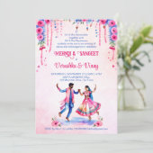 Mehndi Sangeet Indiase bruiloft bruidspaar roze Kaart (Staand voorkant)