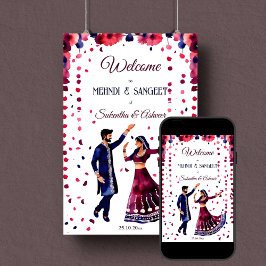 Mehndi Sangeet Indiase bruiloft modern welkomstbor Poster