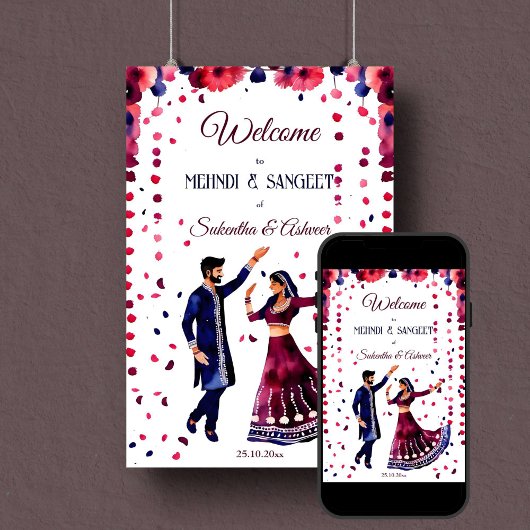 Mehndi Sangeet Indiase bruiloft modern welkomstbor Poster