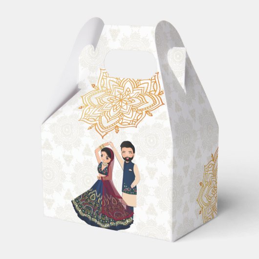 Mehndi & sangeet manadala en schattig Indiaas paar Bedankdoosjes (Achterkant)