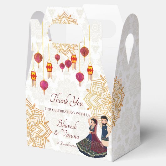 Mehndi & sangeet manadala en schattig Indiaas paar Bedankdoosjes (Geopend)