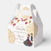 Mehndi & sangeet manadala en schattig Indiaas paar Bedankdoosjes (Voorkant Zijde)