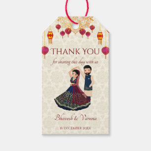 Mehndi & sangeet manadala en schattig Indiaas paar Cadeaulabel