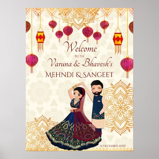 Mehndi & sangeet manadala en schattig Indiaas paar Poster (Voorkant)
