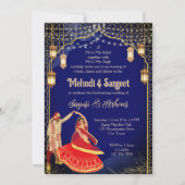 Mehndi Sangeet marine blauw Indiase danspaar Kaart (Voorkant)
