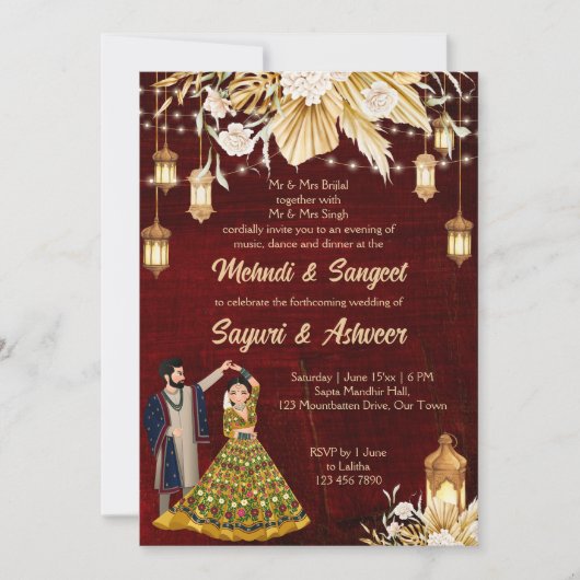 Mehndi Sangeet maroon dansend Indiaas paar  Kaart (Voorkant)