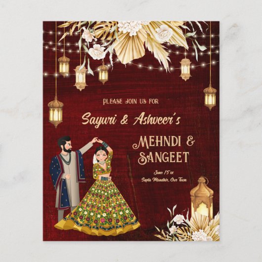 Mehndi Sangeet maroon danshexbudget (Voorkant)