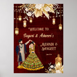 Mehndi Sangeet maroon danskoppel welkom Poster