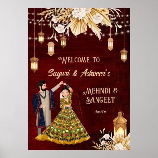 Mehndi Sangeet maroon danskoppel welkom Poster (Voorkant)