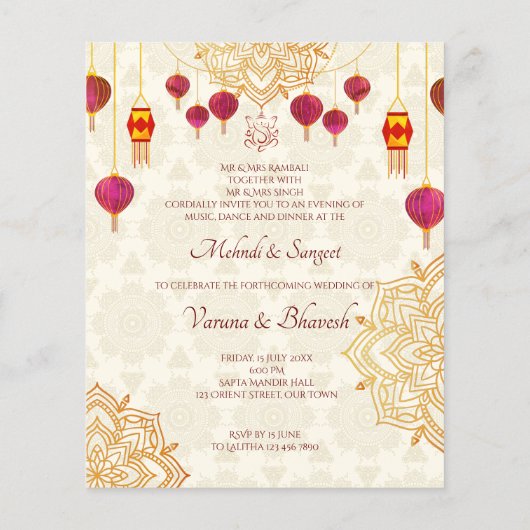 Mehndi & sangeet nodigen leuk Indiaas koppel uit (Achterkant)