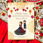 Mehndi & sangeet nodigen leuk Indiaas koppel uit Kaart<br><div class="desc">Mehndi & sangeet-uitnodiging met manadala en schattig Indiaas koppel.</div>