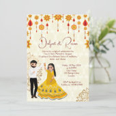 Mehndi sangeet nodigt een leuk Indiaas paar uit om Kaart (Staand voorkant)