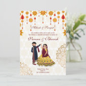 Mehndi sangeet nodigt een leuk Indiaas paar uit om Kaart (Staand voorkant)