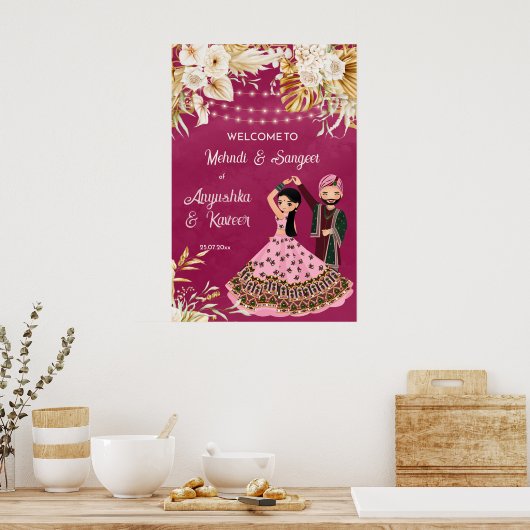 Mehndi sangeet roze goud Indische bruiloft Poster (Keuken)