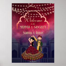 Mehndi Sangeet-sprolampjes dansen koppel welkom Poster