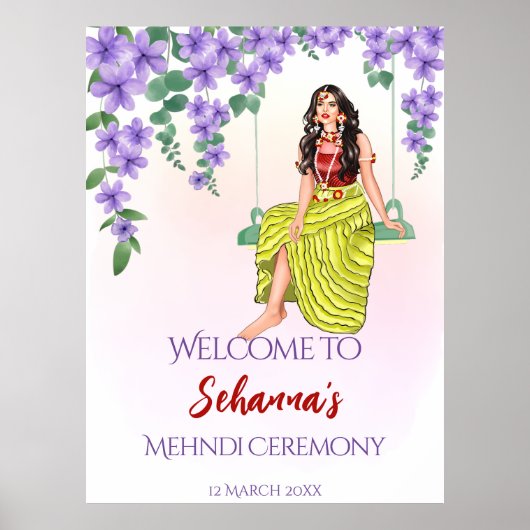 Mehndi sangeet violet paarse bloemen Indische brui Poster (Voorkant)
