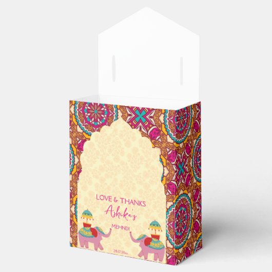 Mehndi schattig Indiase bruiloft olifanten roze Bedankdoosjes (Geopend)