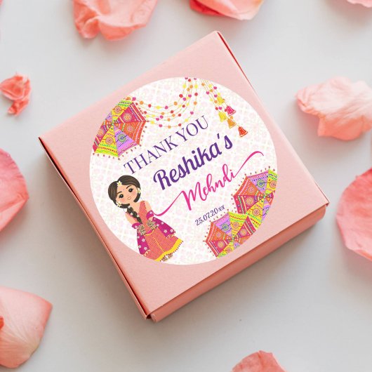 Mehndi schattige Indiase bruid paraplu bedankt fav Ronde Sticker