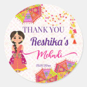 Mehndi schattige Indiase bruid paraplu dank je fav Ronde Sticker (Voorkant)