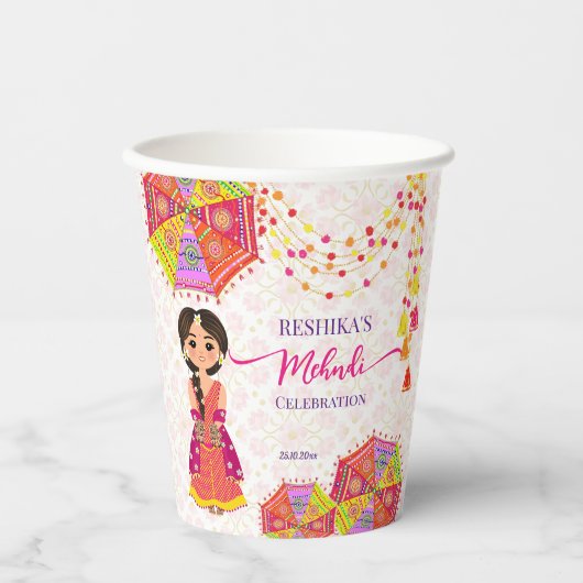 Mehndi schattige Indiase bruid paraplu's Papieren Bekers (Voorkant)