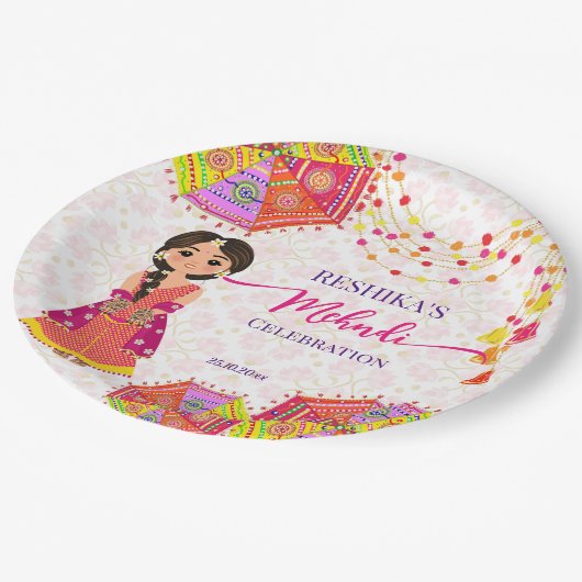 Mehndi schattige Indiase bruid paraplu's Papieren Bordje (Gekanteld)