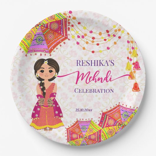 Mehndi schattige Indiase bruid paraplu's Papieren Bordje (Voorkant)