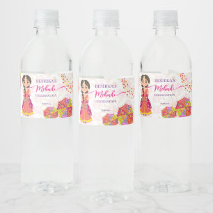 Mehndi schattige Indiase bruid paraplu's Waterfles Etiket