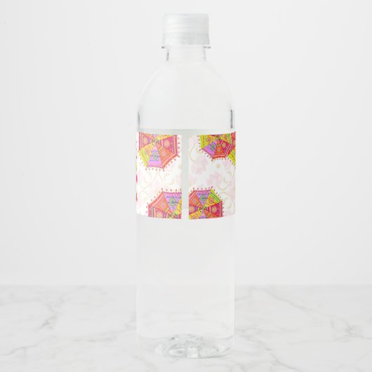 Mehndi schattige Indiase bruid paraplu's Waterfles Etiket (Achterkant)