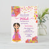 Mehndi schattige Indiase hennabruid paraplu roze Kaart (Staand voorkant)