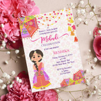 Mehndi schattige Indiase hennabruid paraplu roze