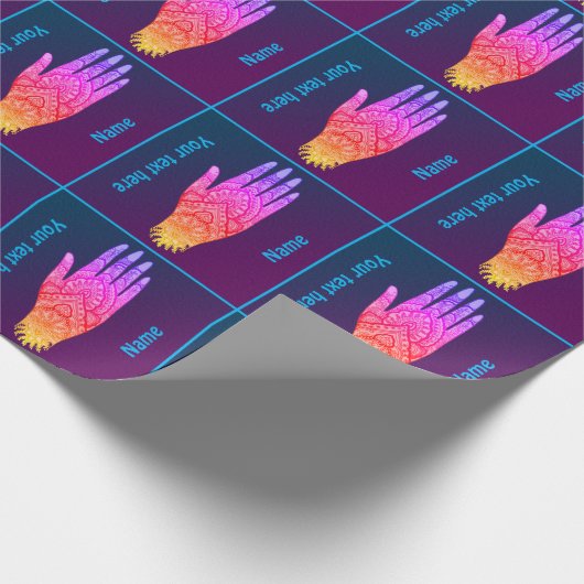 Mehndi Tattoo Art Rainbow Design gepersonaliseerd Cadeaupapier (Hoek)