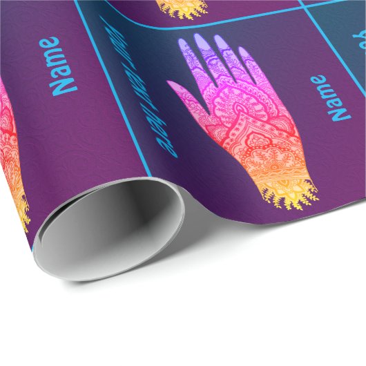 Mehndi Tattoo Art Rainbow Design gepersonaliseerd Cadeaupapier (Rol Hoek)