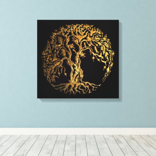 Mehndi Tree of Life (Gold) Canvas Afdruk (Insitu (Houten vloer))
