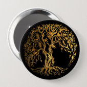 Mehndi Tree of Life (Gold) Ronde Button 4,0 Cm (Voorkant /achterkant)