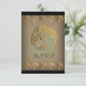 Mehndi Tree of Life (Gold) RSVP Kaartje (Staand voorkant)