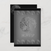 Mehndi Tree of Life (Henna) (zilver) RSVP Kaartje (Voorkant / Achterkant)