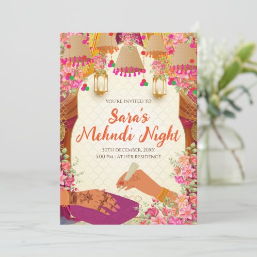 Mehndi uitnodigen & Digitale Mehendi uitnodiging (Staand voorkant)