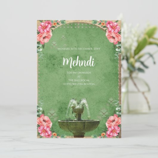 Mehndi uitnodiging Digitale Indiase bruiloft uitno (Staand voorkant)