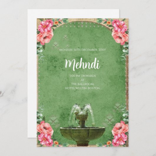 Mehndi uitnodiging Digitale Indiase bruiloft uitno (Voorkant / Achterkant)