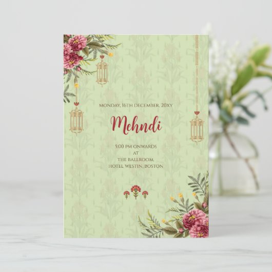 Mehndi uitnodiging Digitale Indiase bruiloft uitno (Staand voorkant)